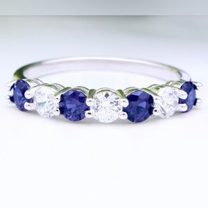 Blue Sapphire CZ Diamond CZ Stackable Sterling Silver Bands